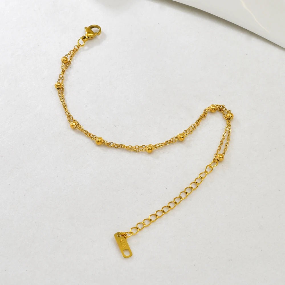 S09 Simple Korean style Double-layer round Ball Small ball Gold bead bracelet, stainless steel gold women's style - Tara's Tiny Treasures