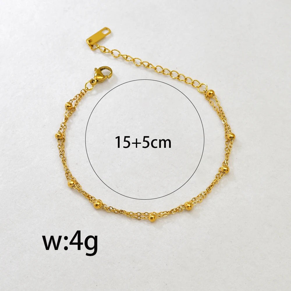 S09 Simple Korean style Double-layer round Ball Small ball Gold bead bracelet, stainless steel gold women's style - Tara's Tiny Treasures