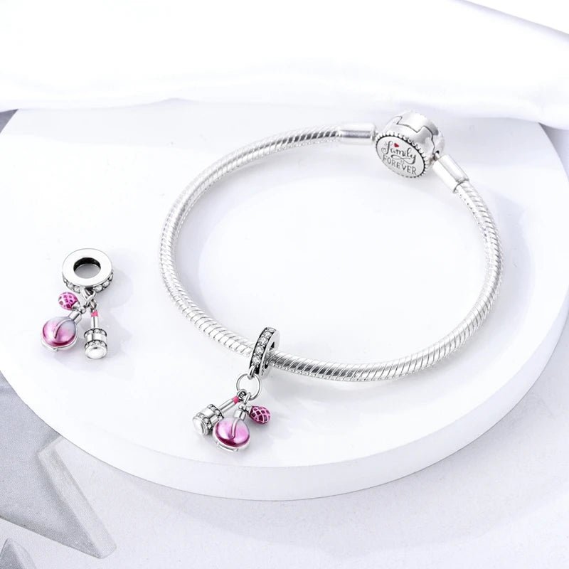 S925 Silver Plated Pink Perfume Bottle Luggage Camera Airplane Pendants Charms Fit Original Bracelets DIY Birthday Jewelry Gifts - Tara's Tiny Treasures