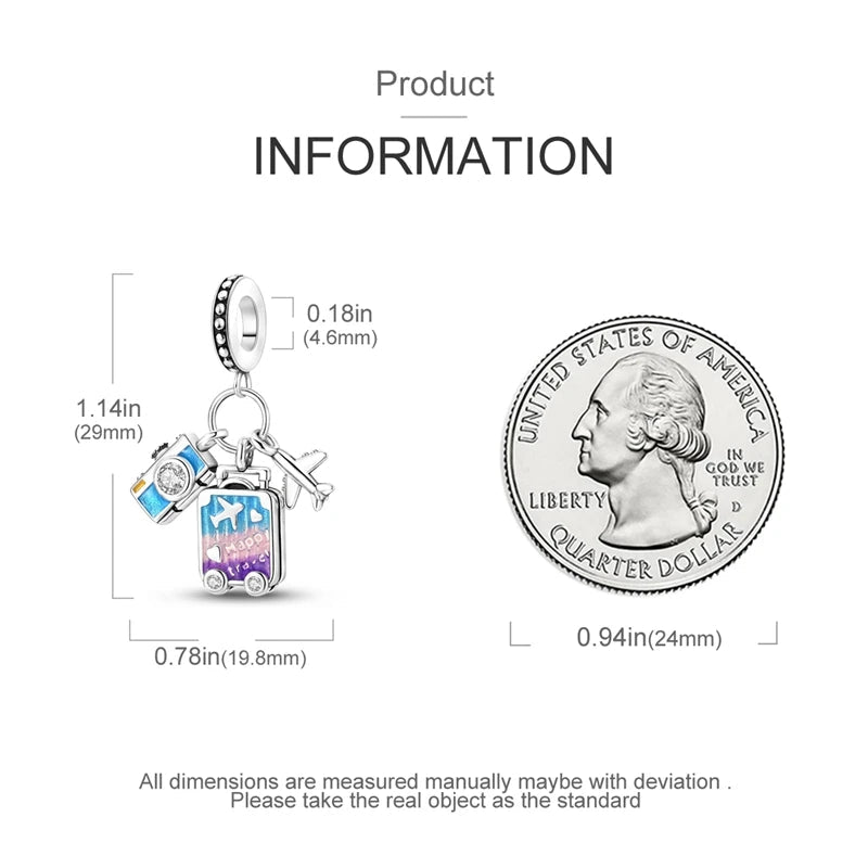 S925 Silver Plated Pink Perfume Bottle Luggage Camera Airplane Pendants Charms Fit Original Bracelets DIY Birthday Jewelry Gifts - Tara's Tiny Treasures
