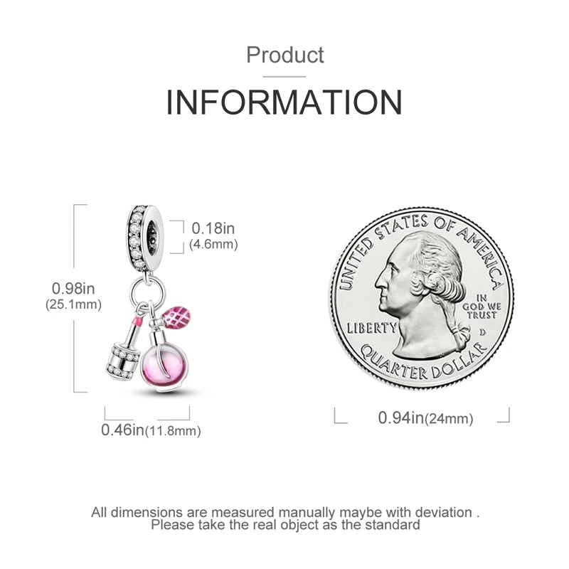 S925 Silver Plated Pink Perfume Bottle Luggage Camera Airplane Pendants Charms Fit Original Bracelets DIY Birthday Jewelry Gifts - Tara's Tiny Treasures