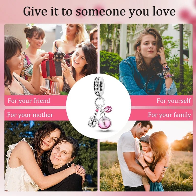 S925 Silver Plated Pink Perfume Bottle Luggage Camera Airplane Pendants Charms Fit Original Bracelets DIY Birthday Jewelry Gifts - Tara's Tiny Treasures