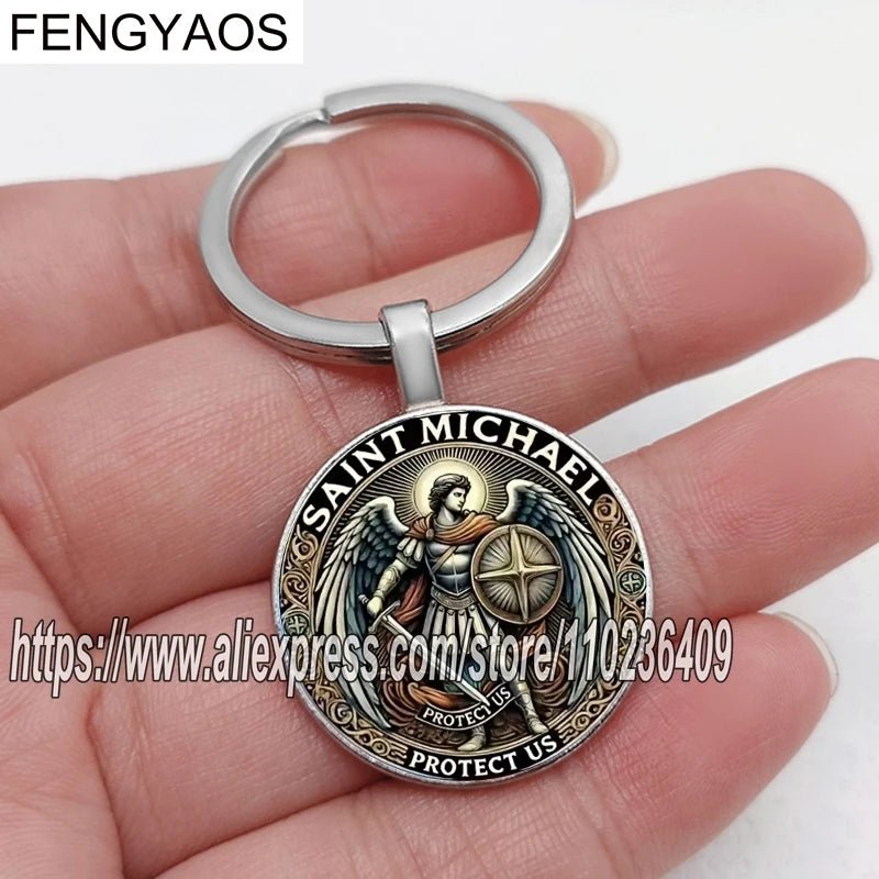 Saint Michael Archangel Defeating Evil Templar Keychain Fashionable Cross Keyring Religious Symbolic Keychains Accessory - Tara's Tiny Treasures