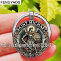 Saint Michael Archangel Defeating Evil Templar Keychain Fashionable Cross Keyring Religious Symbolic Keychains Accessory - Tara's Tiny Treasures