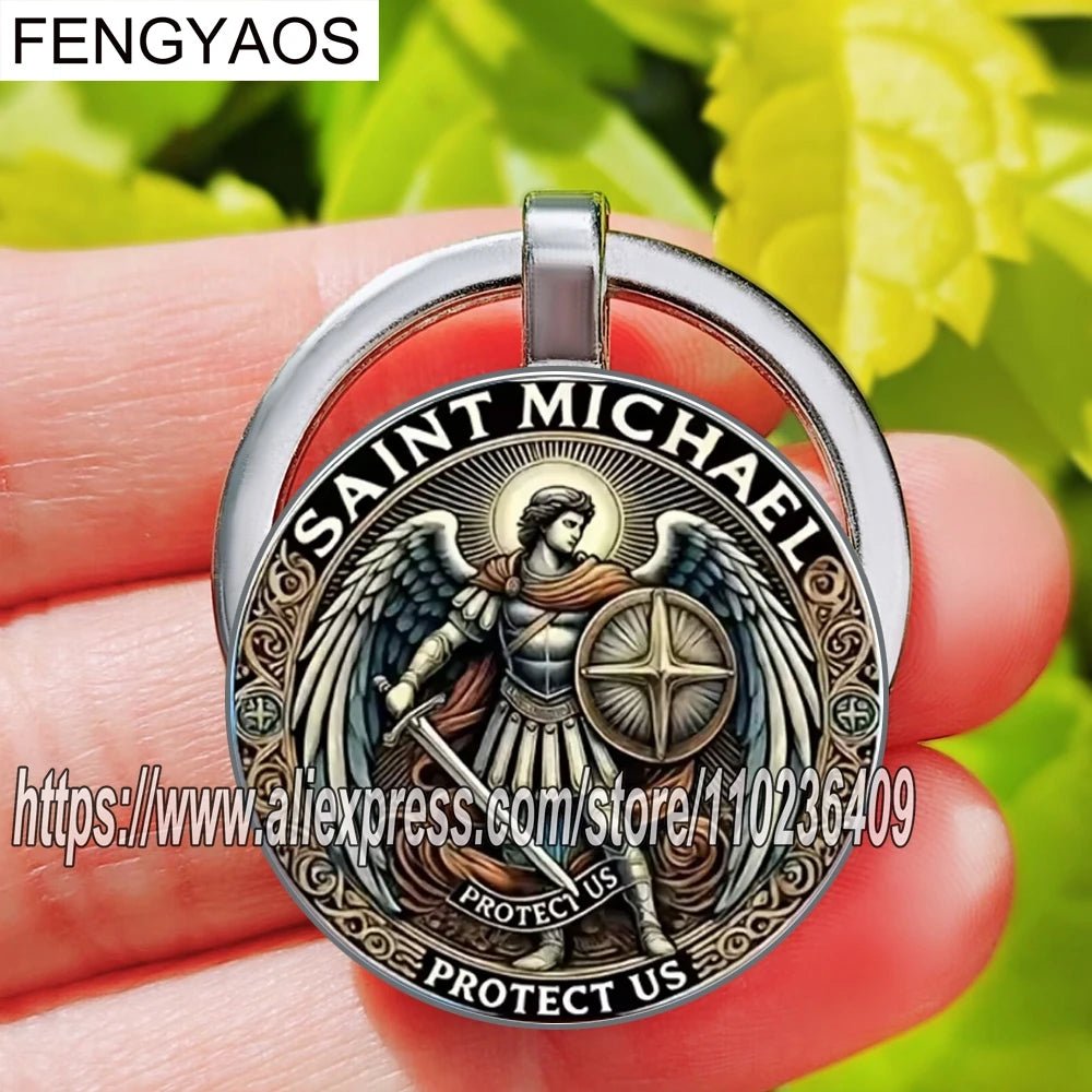 Saint Michael Archangel Defeating Evil Templar Keychain Fashionable Cross Keyring Religious Symbolic Keychains Accessory - Tara's Tiny Treasures