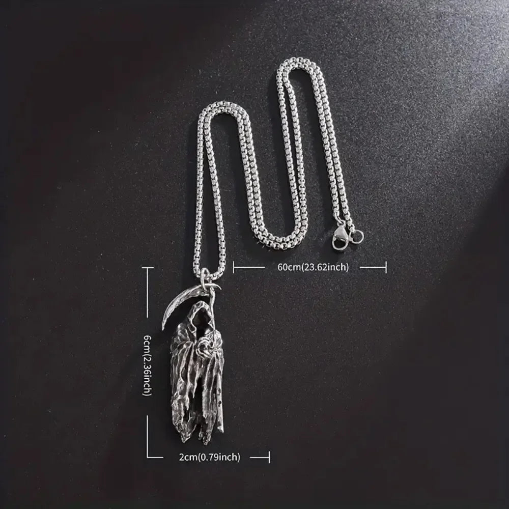 Simple Death Scythe Skull Necklace Pendant Fashion Party Niche Accessories Sweater Chain Halloween Men and Women Pendant Jewelry - Tara's Tiny Treasures