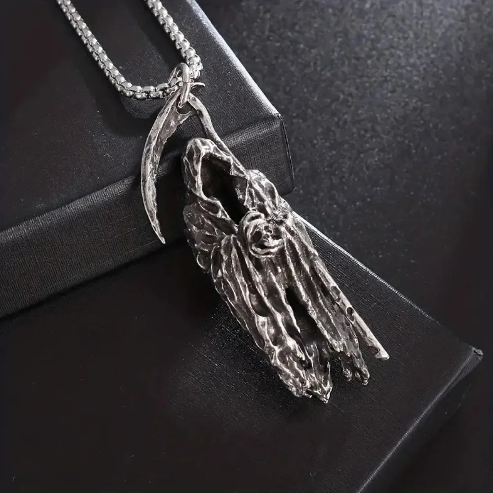Simple Death Scythe Skull Necklace Pendant Fashion Party Niche Accessories Sweater Chain Halloween Men and Women Pendant Jewelry - Tara's Tiny Treasures