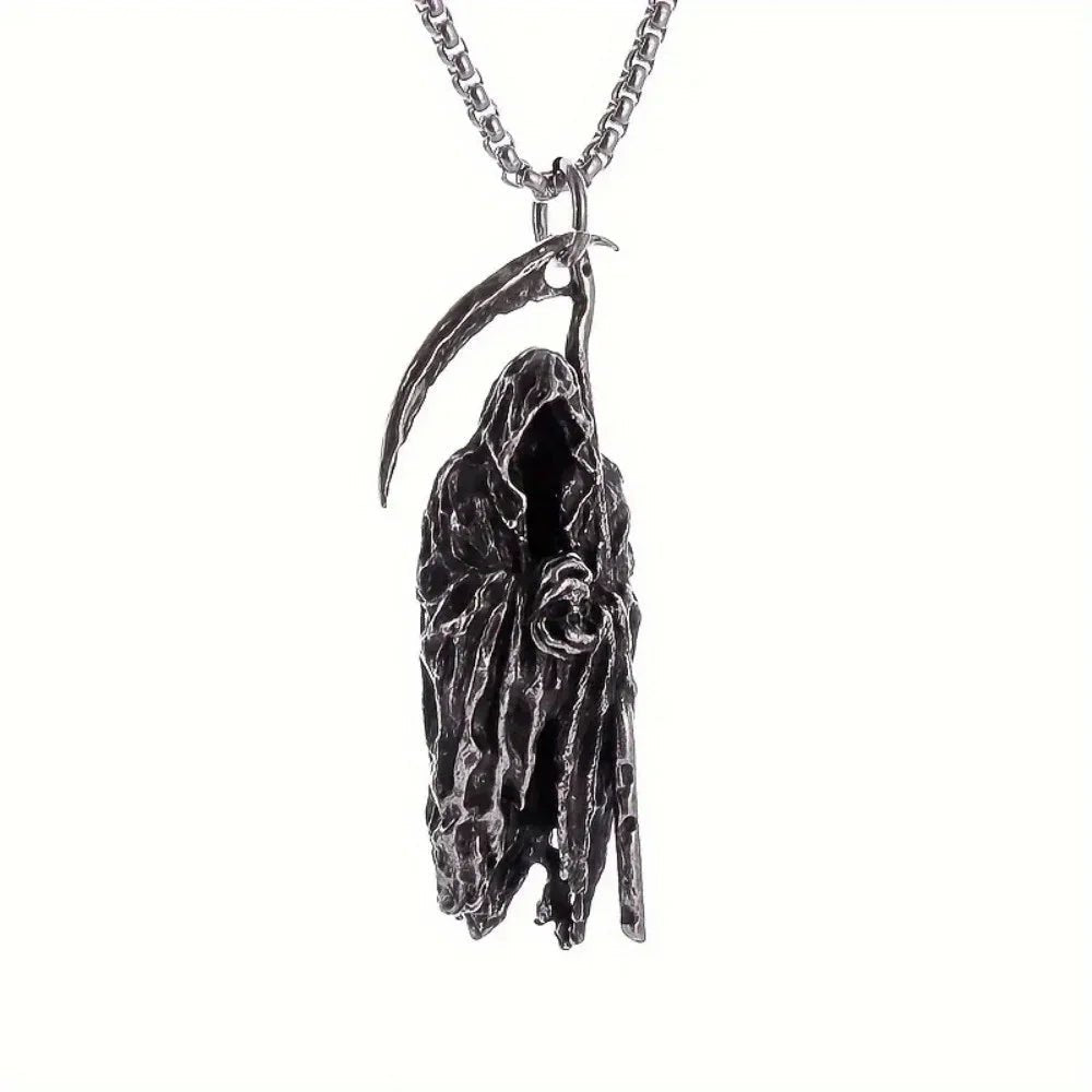 Simple Death Scythe Skull Necklace Pendant Fashion Party Niche Accessories Sweater Chain Halloween Men and Women Pendant Jewelry - Tara's Tiny Treasures