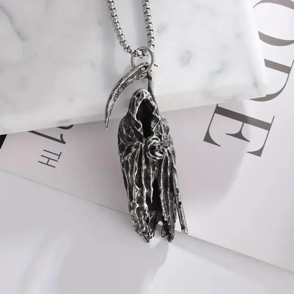 Simple Death Scythe Skull Necklace Pendant Fashion Party Niche Accessories Sweater Chain Halloween Men and Women Pendant Jewelry - Tara's Tiny Treasures