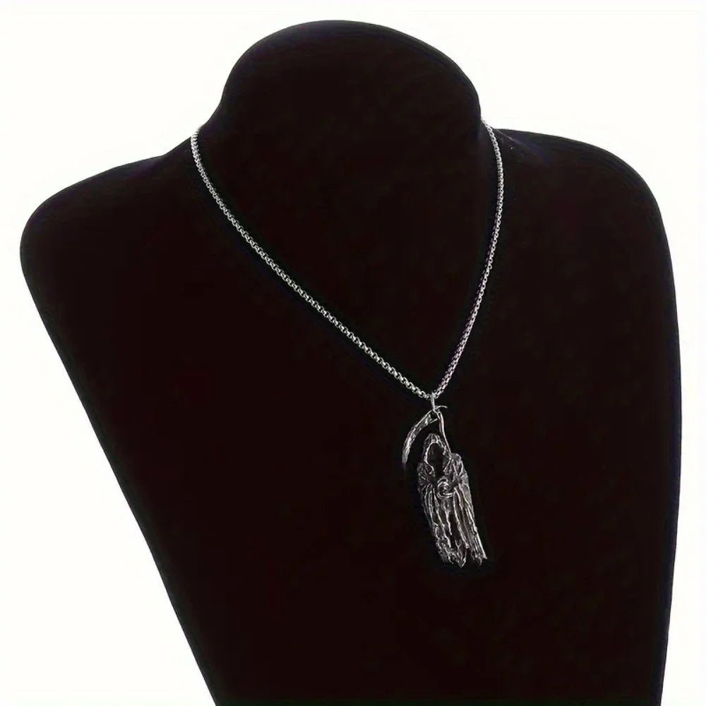Simple Death Scythe Skull Necklace Pendant Fashion Party Niche Accessories Sweater Chain Halloween Men and Women Pendant Jewelry - Tara's Tiny Treasures
