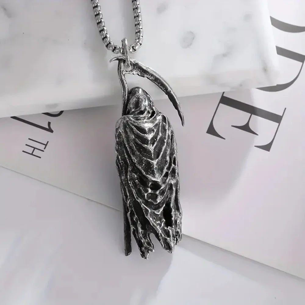 Simple Death Scythe Skull Necklace Pendant Fashion Party Niche Accessories Sweater Chain Halloween Men and Women Pendant Jewelry - Tara's Tiny Treasures