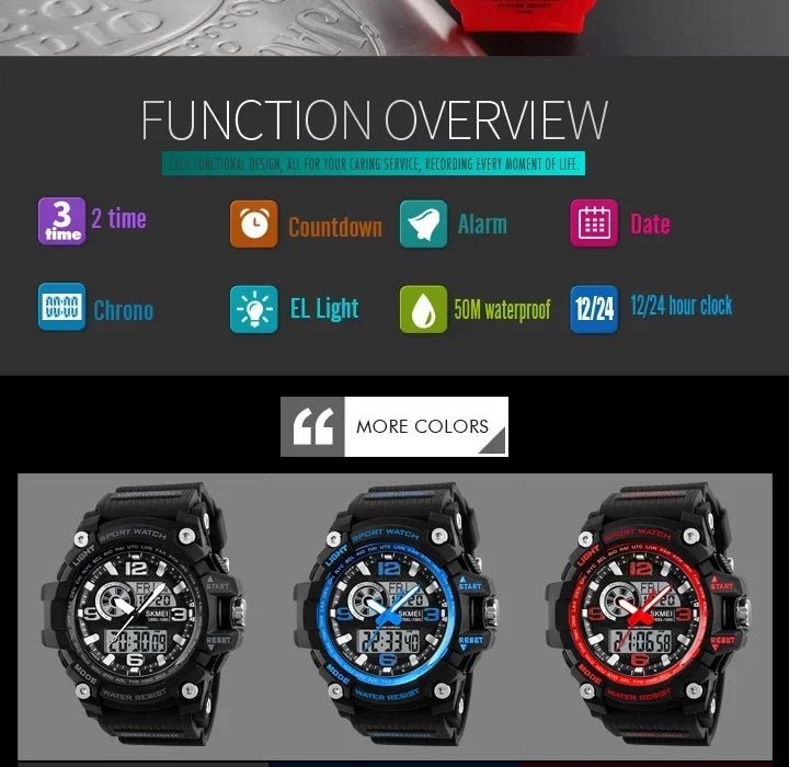 SKMEI 1283 Digital Quartz Watch for Men Waterproof Sport Electronic Countdown Man Wristwatches Military Alarm Clock Reloj Hombre - Tara's Tiny Treasures