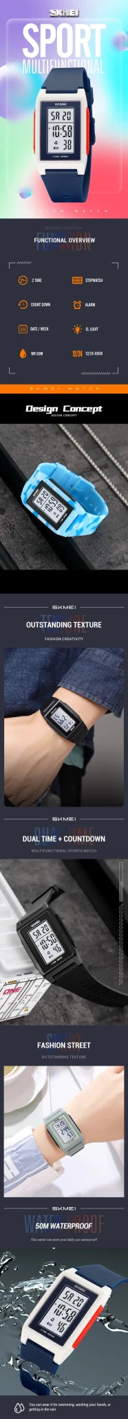 SKMEI 2321 Luxury Military Digital Watch for Men Sports Waterproof Electronic Mens Wristwatches Chrono Alarm 1988 Reloj Hombre - Tara's Tiny Treasures
