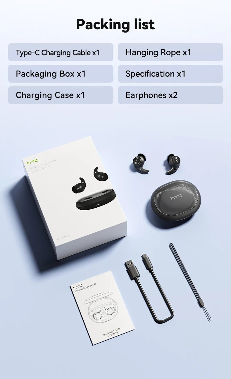Sleeping Earphones HTC NE76 AI Translation Earbuds Wireless Bluetooth Noise Reduction HIFI Music Stereo Sound Headphones - Tara's Tiny Treasures