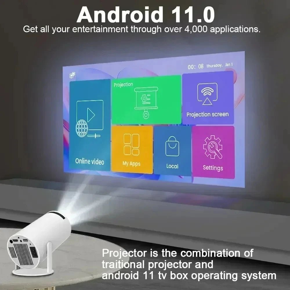 Smart Home Projector 1080P HDR10 4K Supported Portable Mini Projector WiFi Bluetooth Screen Mirroring Theater Beamer TV Stick - Tara's Tiny Treasures