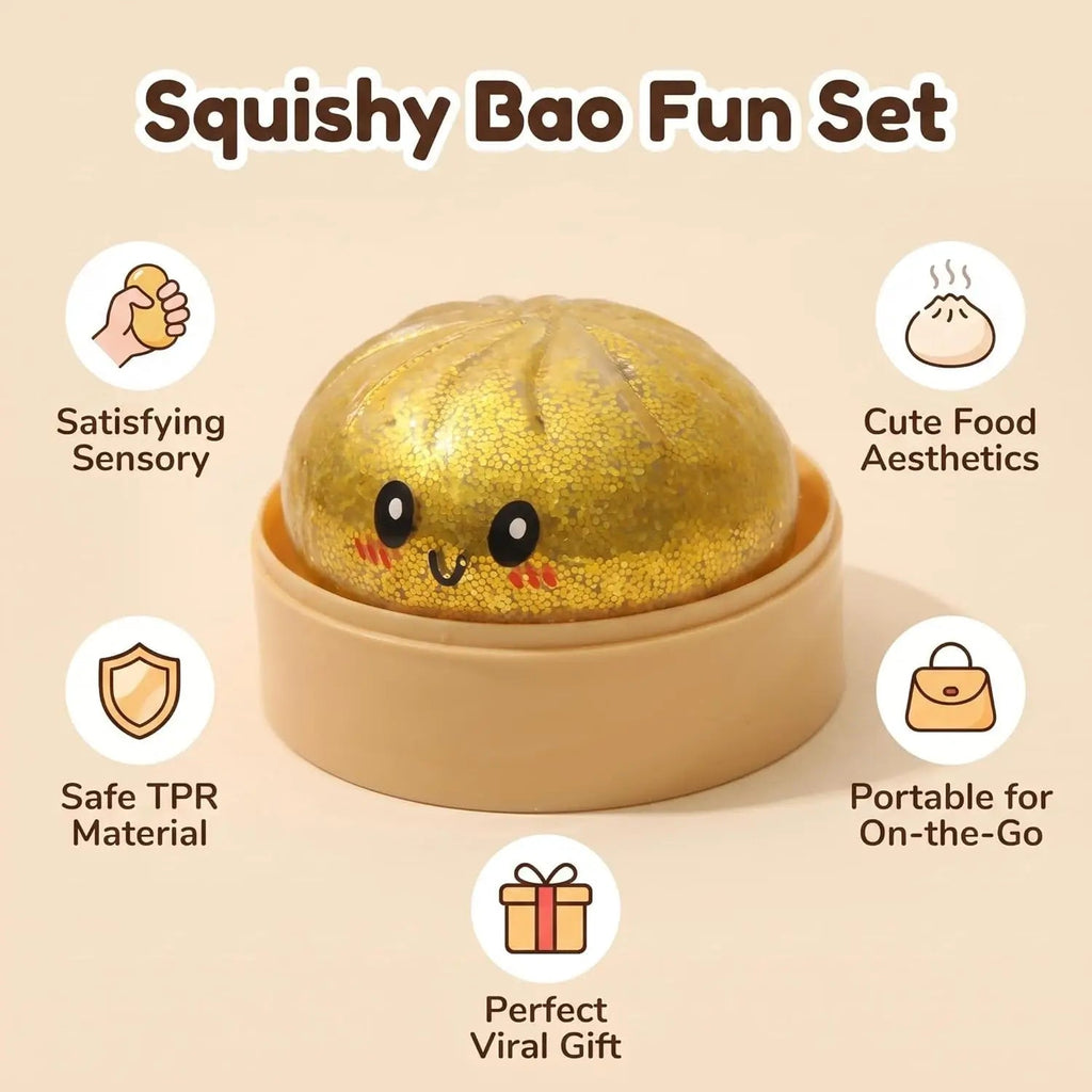 Sparkle Bun Squishy Toy Slow Rebound Stress Relief Squeeze Ball Soft With Bead&Steamer Fidget Toy for Anxiety Relief Sensory Toy - Tara's Tiny Treasures