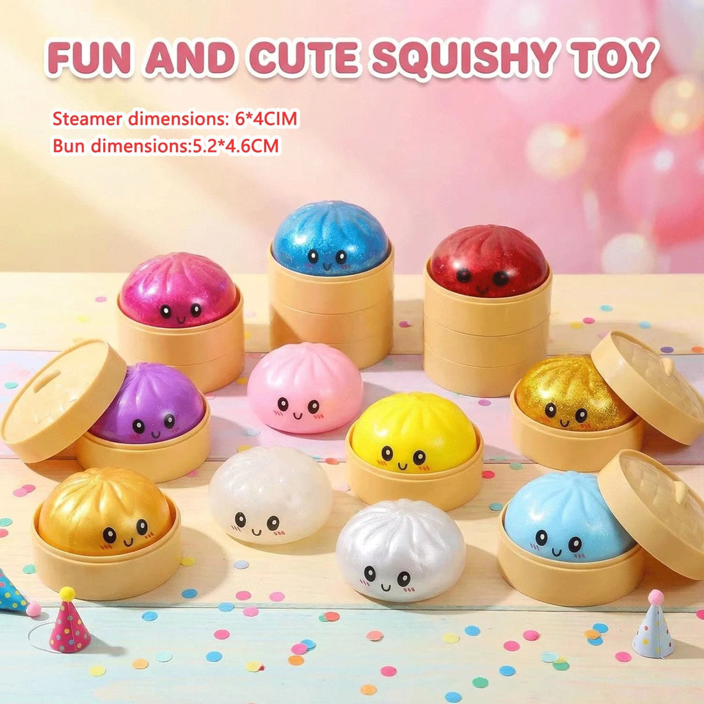 Sparkle Bun Squishy Toy Slow Rebound Stress Relief Squeeze Ball Soft With Bead&Steamer Fidget Toy for Anxiety Relief Sensory Toy - Tara's Tiny Treasures