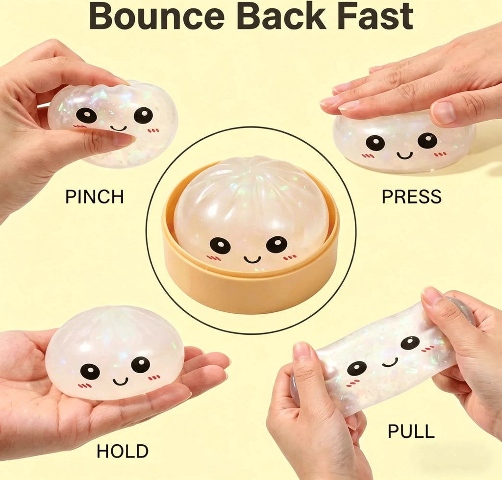 Sparkle Bun Squishy Toy Slow Rebound Stress Relief Squeeze Ball Soft With Bead&Steamer Fidget Toy for Anxiety Relief Sensory Toy - Tara's Tiny Treasures
