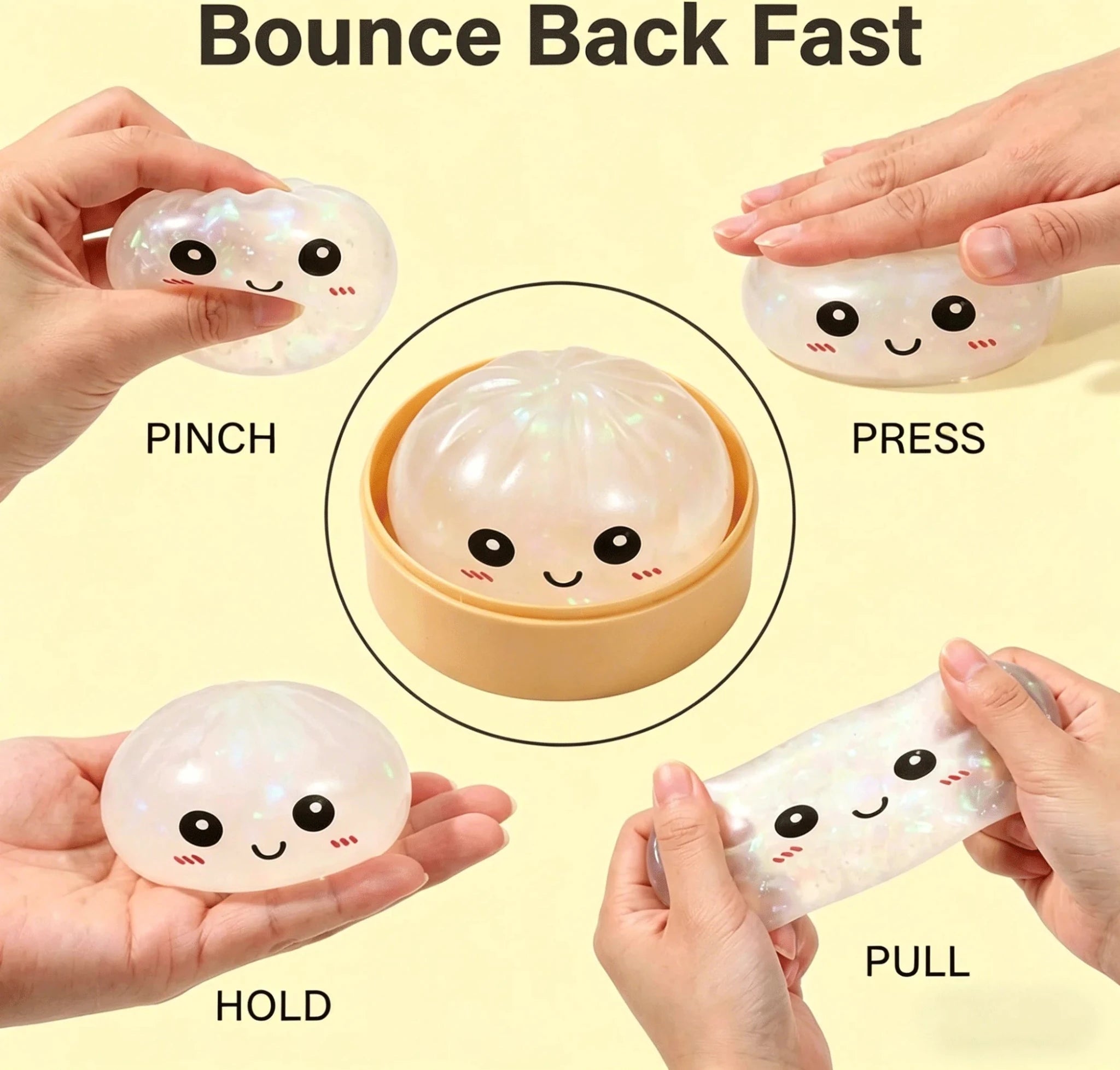 Sparkle Bun Squishy Toy Slow Rebound Stress Relief Squeeze Ball Soft With Bead&Steamer Fidget Toy for Anxiety Relief Sensory Toy - Tara's Tiny Treasures