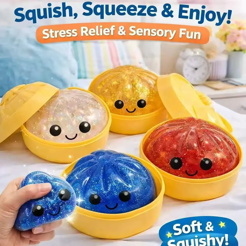 Sparkle Bun Squishy Toy Slow Rebound Stress Relief Squeeze Ball Soft With Bead&Steamer Fidget Toy for Anxiety Relief Sensory Toy - Tara's Tiny Treasures