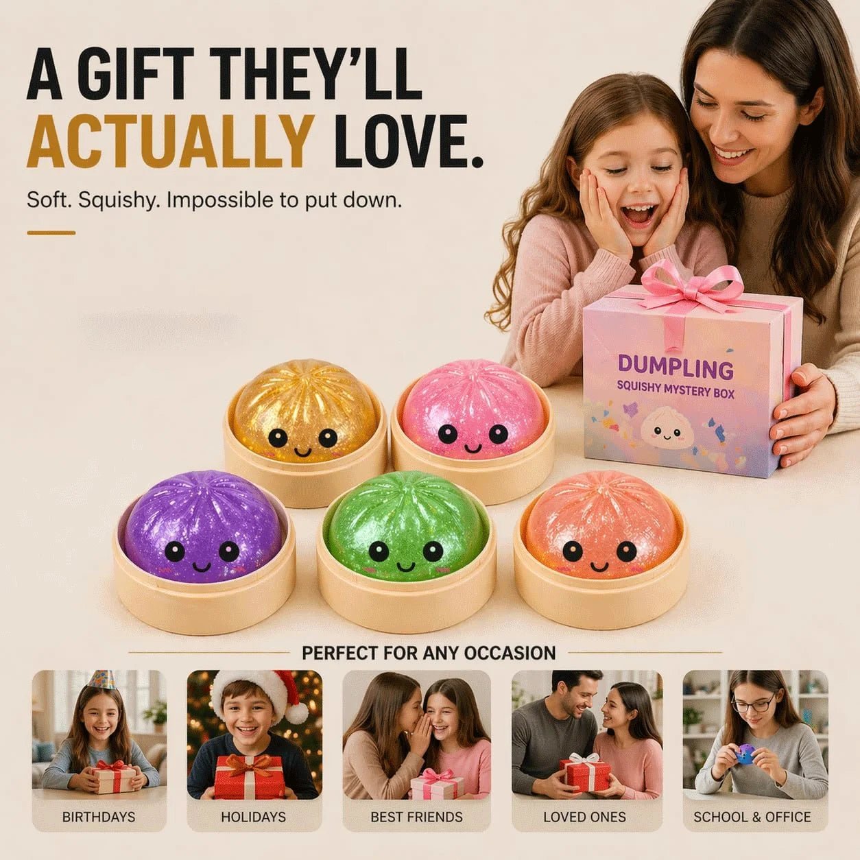 Sparkle Bun Squishy Toy Slow Rebound Stress Relief Squeeze Ball Soft With Bead&Steamer Fidget Toy for Anxiety Relief Sensory Toy - Tara's Tiny Treasures