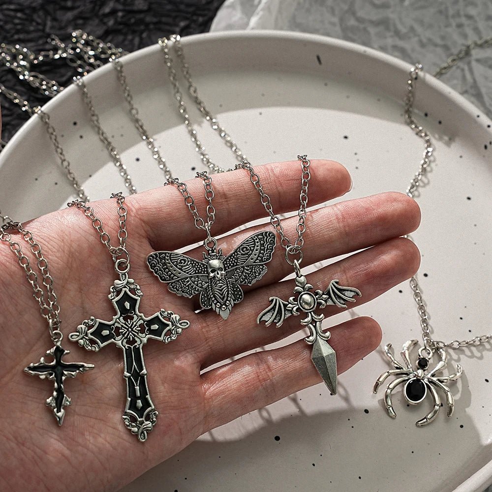 Special Wind Cross Skeleton Spider Set Necklace, Y2K Personalized Trendy Cool Girl Necklace Set, Halloween Gift - Tara's Tiny Treasures