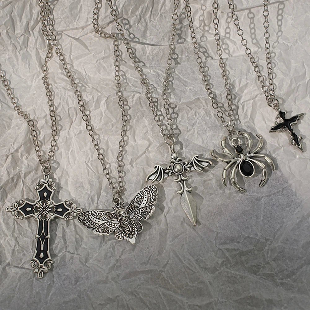 Special Wind Cross Skeleton Spider Set Necklace, Y2K Personalized Trendy Cool Girl Necklace Set, Halloween Gift - Tara's Tiny Treasures