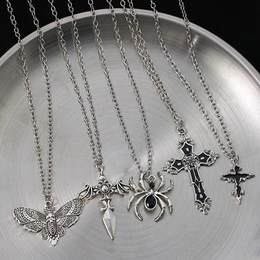 Special Wind Cross Skeleton Spider Set Necklace, Y2K Personalized Trendy Cool Girl Necklace Set, Halloween Gift - Tara's Tiny Treasures