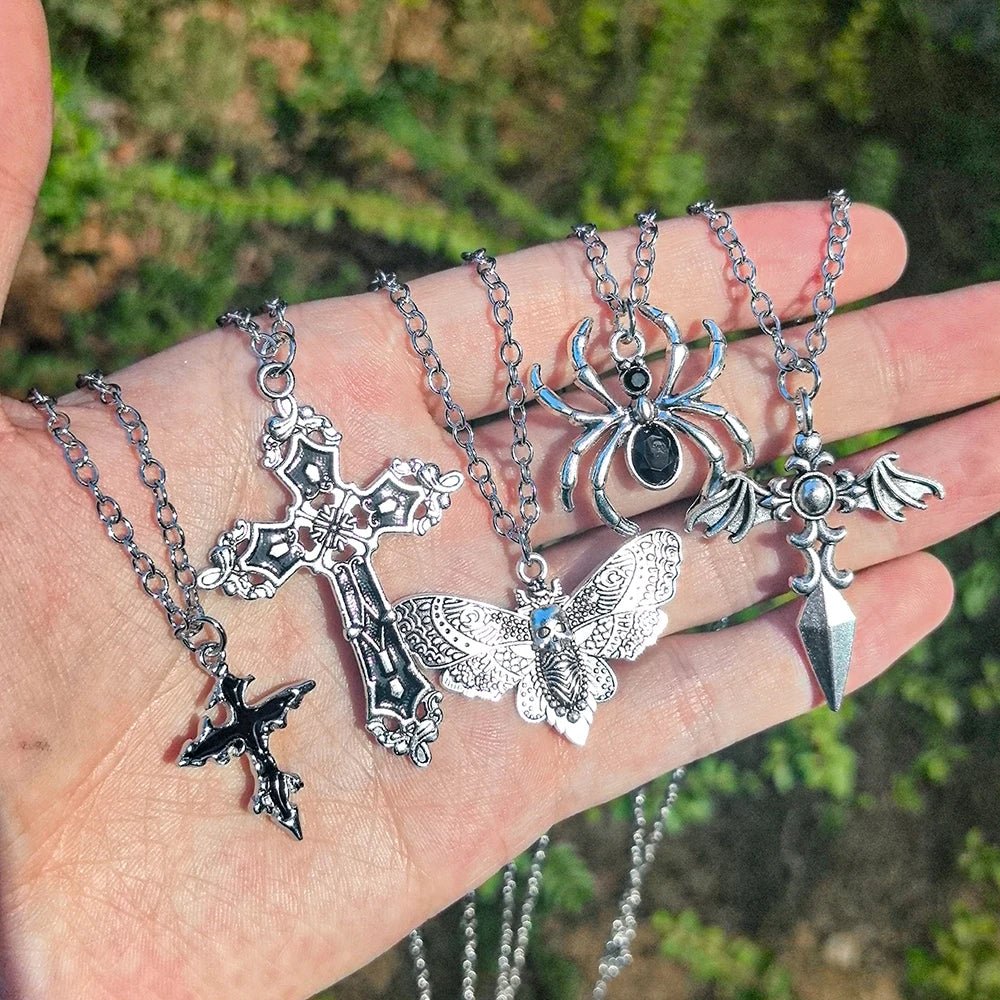 Special Wind Cross Skeleton Spider Set Necklace, Y2K Personalized Trendy Cool Girl Necklace Set, Halloween Gift - Tara's Tiny Treasures