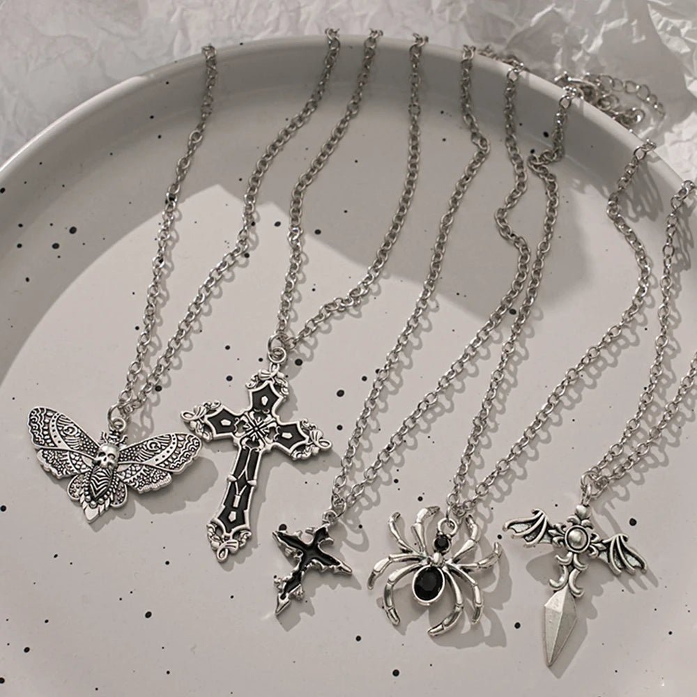 Special Wind Cross Skeleton Spider Set Necklace, Y2K Personalized Trendy Cool Girl Necklace Set, Halloween Gift - Tara's Tiny Treasures