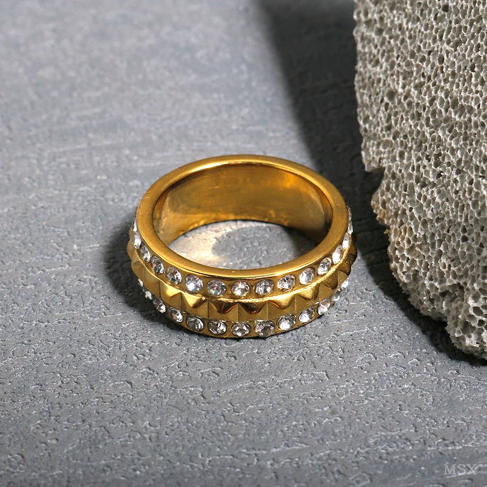 Stainless Steel Ring for Women Inlaid Zircon Rings Waterproof Romantic Fashion Jewelry - Tara's Tiny Treasures