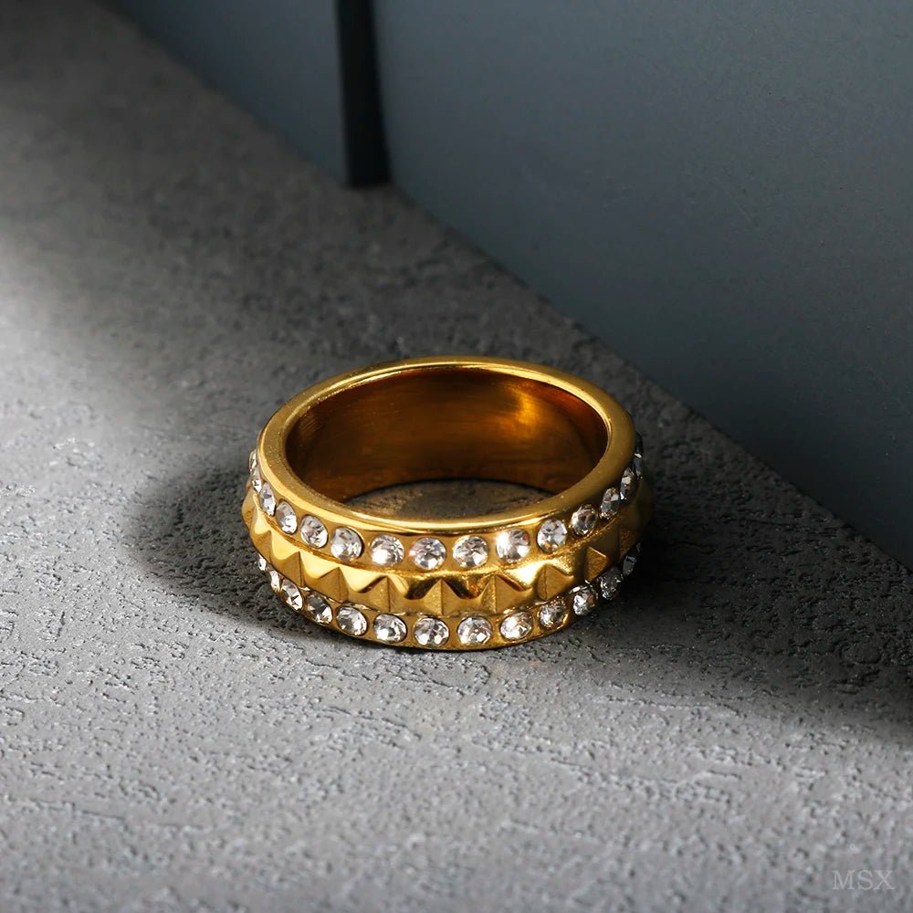 Stainless Steel Ring for Women Inlaid Zircon Rings Waterproof Romantic Fashion Jewelry - Tara's Tiny Treasures