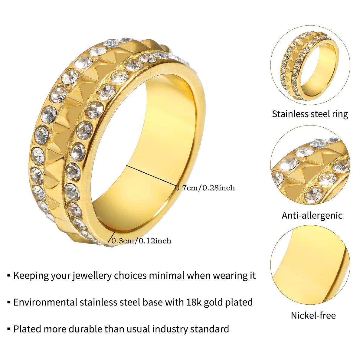 Stainless Steel Ring for Women Inlaid Zircon Rings Waterproof Romantic Fashion Jewelry - Tara's Tiny Treasures