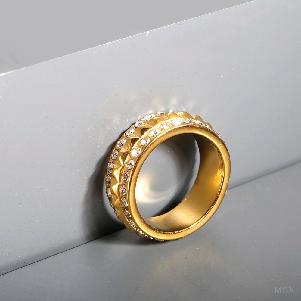 Stainless Steel Ring for Women Inlaid Zircon Rings Waterproof Romantic Fashion Jewelry - Tara's Tiny Treasures
