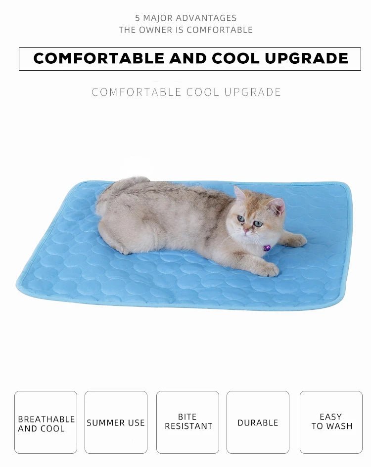 Summer Pet Cooling Mat Dog Cat Self Cooling Mat Ice Silk Breathable Pet Crate Pad Portable Washable Pet Ice Pad Bed Mat Blanket - Tara's Tiny Treasures