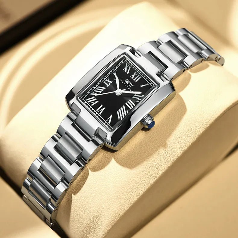 Top Brand Luxury Carnival Quartz Watch for Women Bracelet Square Full Steel Reloj Mujer Montre Femme Women's wristwatch White - Tara's Tiny Treasures