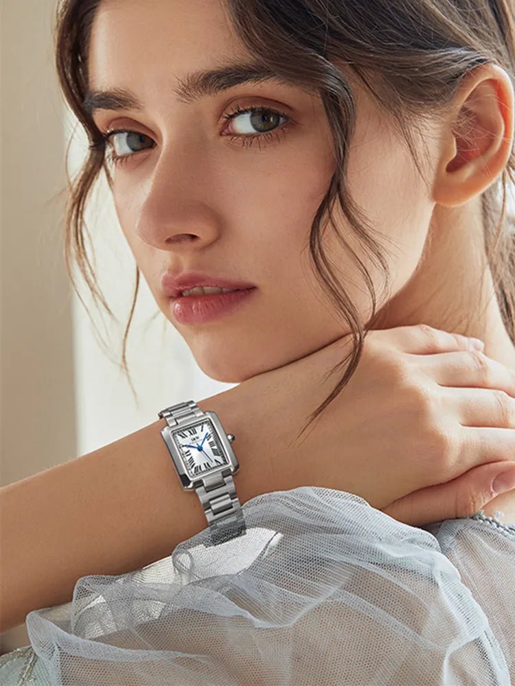 Top Brand Luxury Carnival Quartz Watch for Women Bracelet Square Full Steel Reloj Mujer Montre Femme Women's wristwatch White - Tara's Tiny Treasures