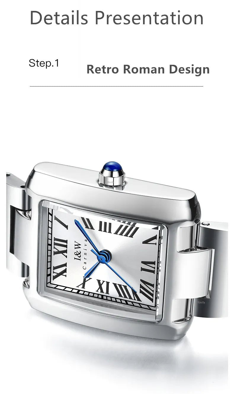 Top Brand Luxury Carnival Quartz Watch for Women Bracelet Square Full Steel Reloj Mujer Montre Femme Women's wristwatch White - Tara's Tiny Treasures