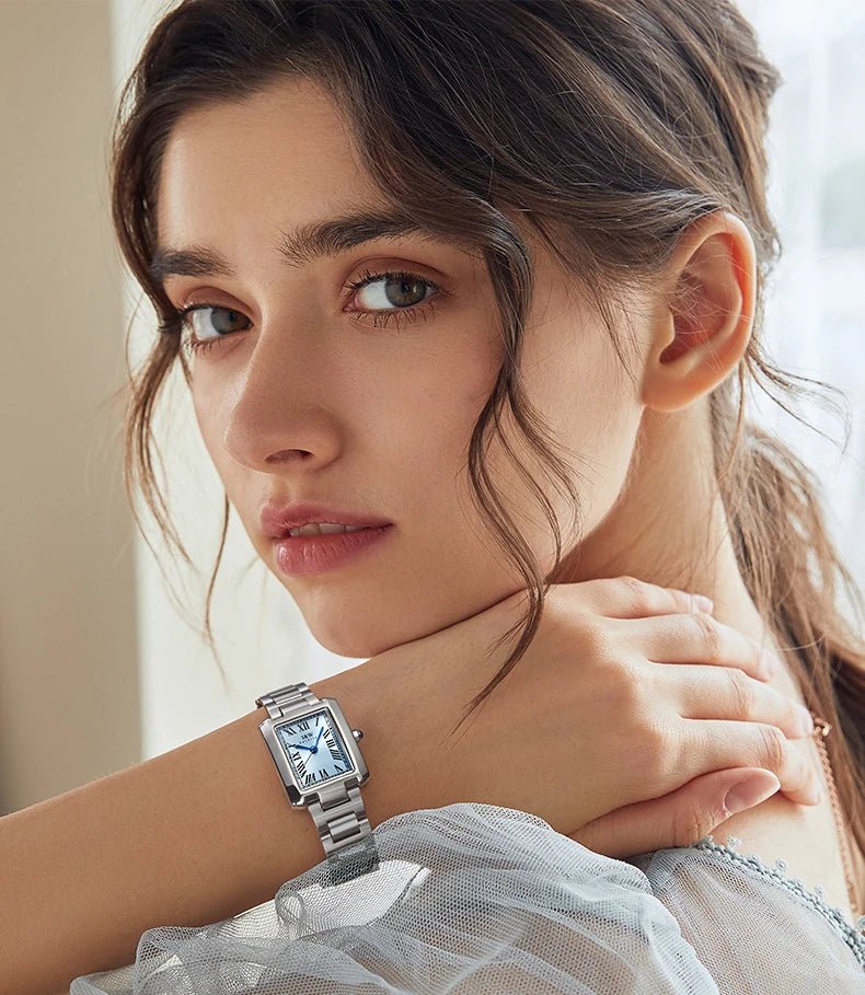 Top Brand Luxury Carnival Quartz Watch for Women Bracelet Square Full Steel Reloj Mujer Montre Femme Women's wristwatch White - Tara's Tiny Treasures