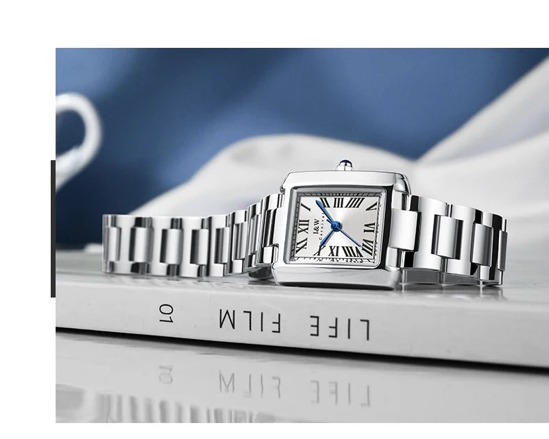 Top Brand Luxury Carnival Quartz Watch for Women Bracelet Square Full Steel Reloj Mujer Montre Femme Women's wristwatch White - Tara's Tiny Treasures