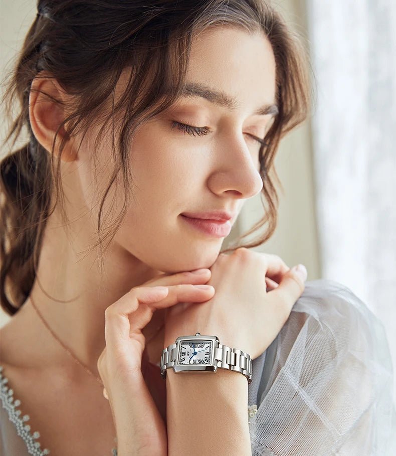 Top Brand Luxury Carnival Quartz Watch for Women Bracelet Square Full Steel Reloj Mujer Montre Femme Women's wristwatch White - Tara's Tiny Treasures