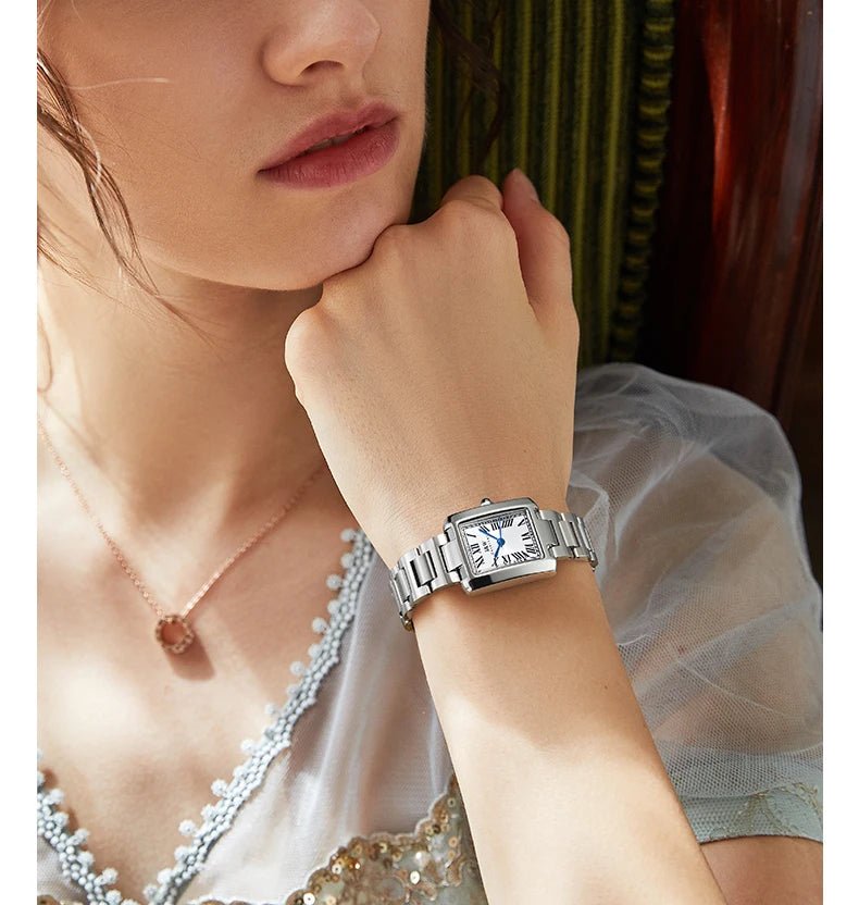 Top Brand Luxury Carnival Quartz Watch for Women Bracelet Square Full Steel Reloj Mujer Montre Femme Women's wristwatch White - Tara's Tiny Treasures