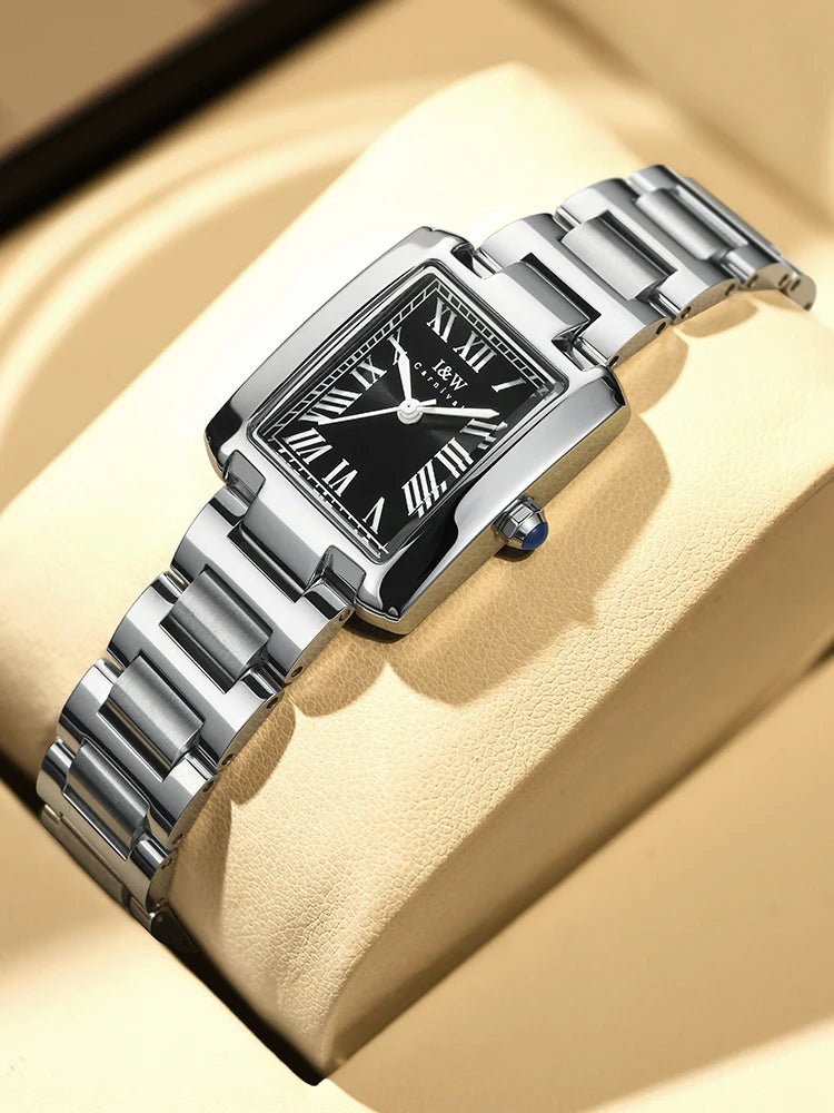 Top Brand Luxury Carnival Quartz Watch for Women Bracelet Square Full Steel Reloj Mujer Montre Femme Women's wristwatch White - Tara's Tiny Treasures