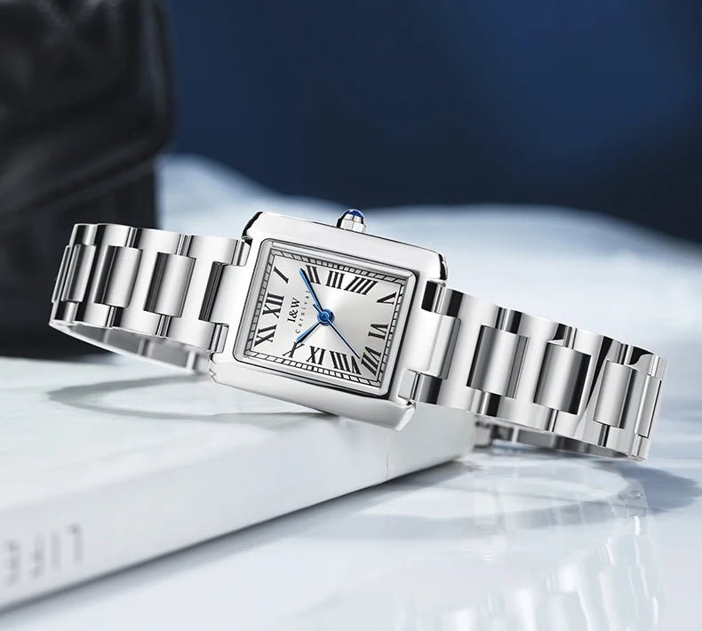 Top Brand Luxury Carnival Quartz Watch for Women Bracelet Square Full Steel Reloj Mujer Montre Femme Women's wristwatch White - Tara's Tiny Treasures