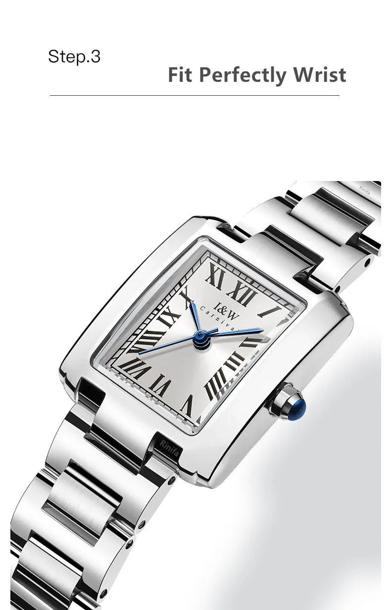 Top Brand Luxury Carnival Quartz Watch for Women Bracelet Square Full Steel Reloj Mujer Montre Femme Women's wristwatch White - Tara's Tiny Treasures