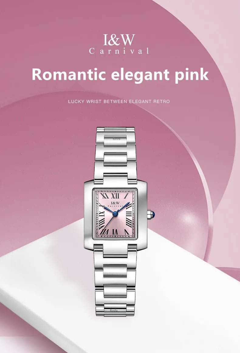 Top Brand Luxury Carnival Quartz Watch for Women Bracelet Square Full Steel Reloj Mujer Montre Femme Women's wristwatch White - Tara's Tiny Treasures