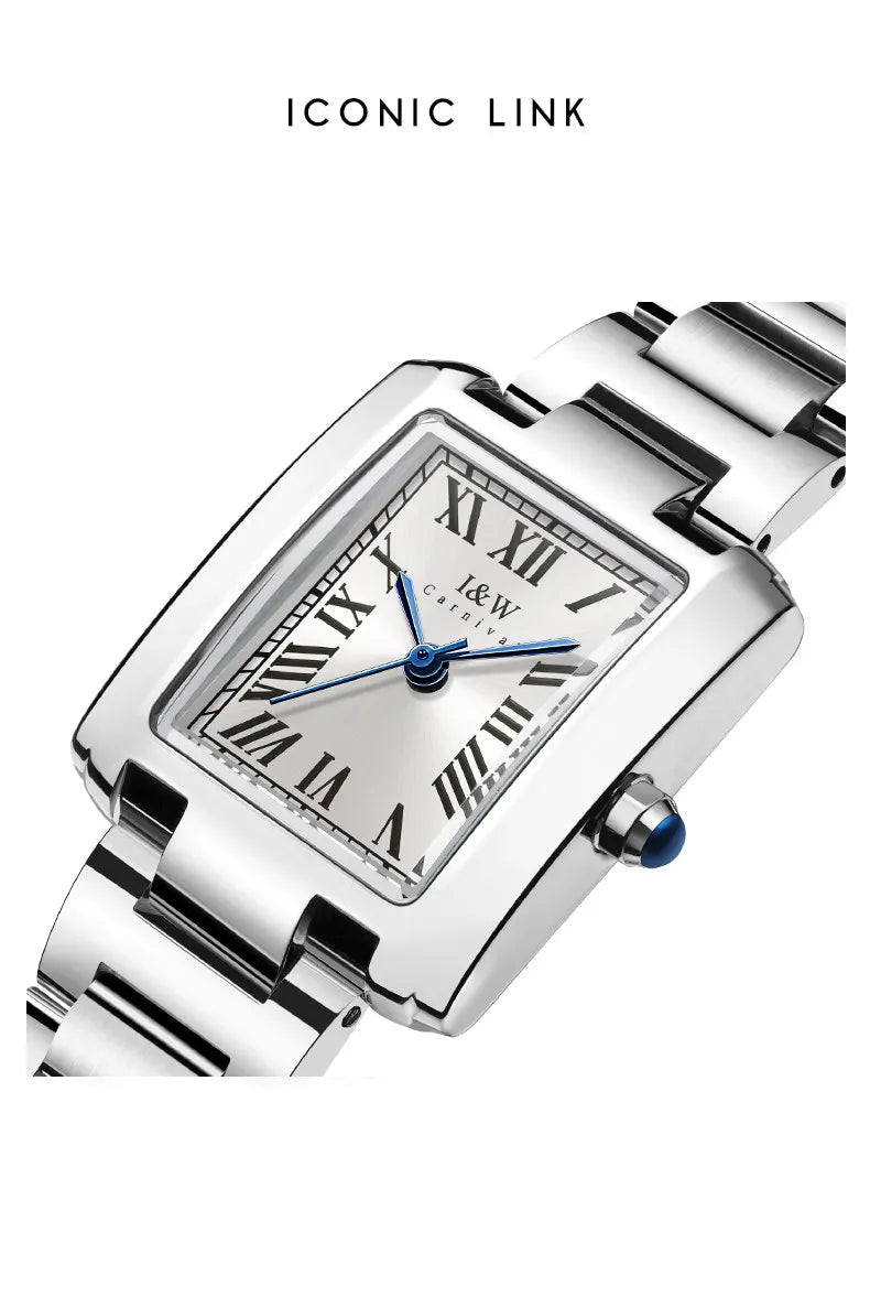 Top Brand Luxury Carnival Quartz Watch for Women Bracelet Square Full Steel Reloj Mujer Montre Femme Women's wristwatch White - Tara's Tiny Treasures