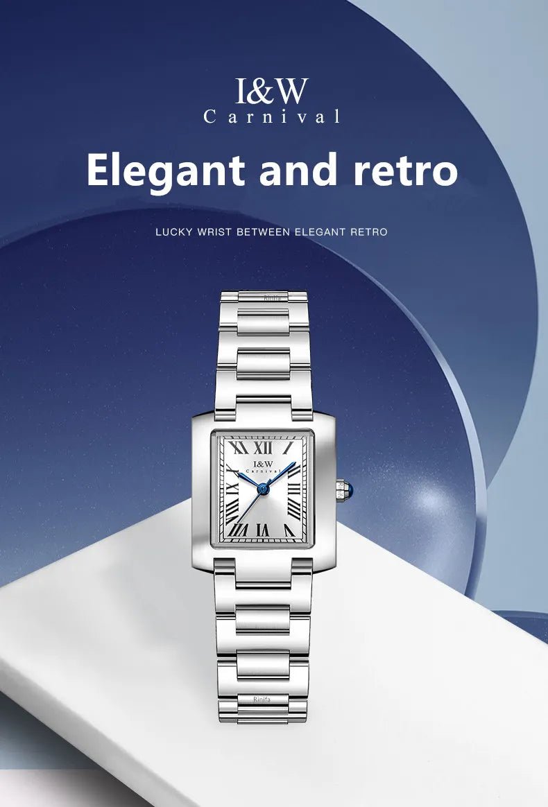 Top Brand Luxury Carnival Quartz Watch for Women Bracelet Square Full Steel Reloj Mujer Montre Femme Women's wristwatch White - Tara's Tiny Treasures