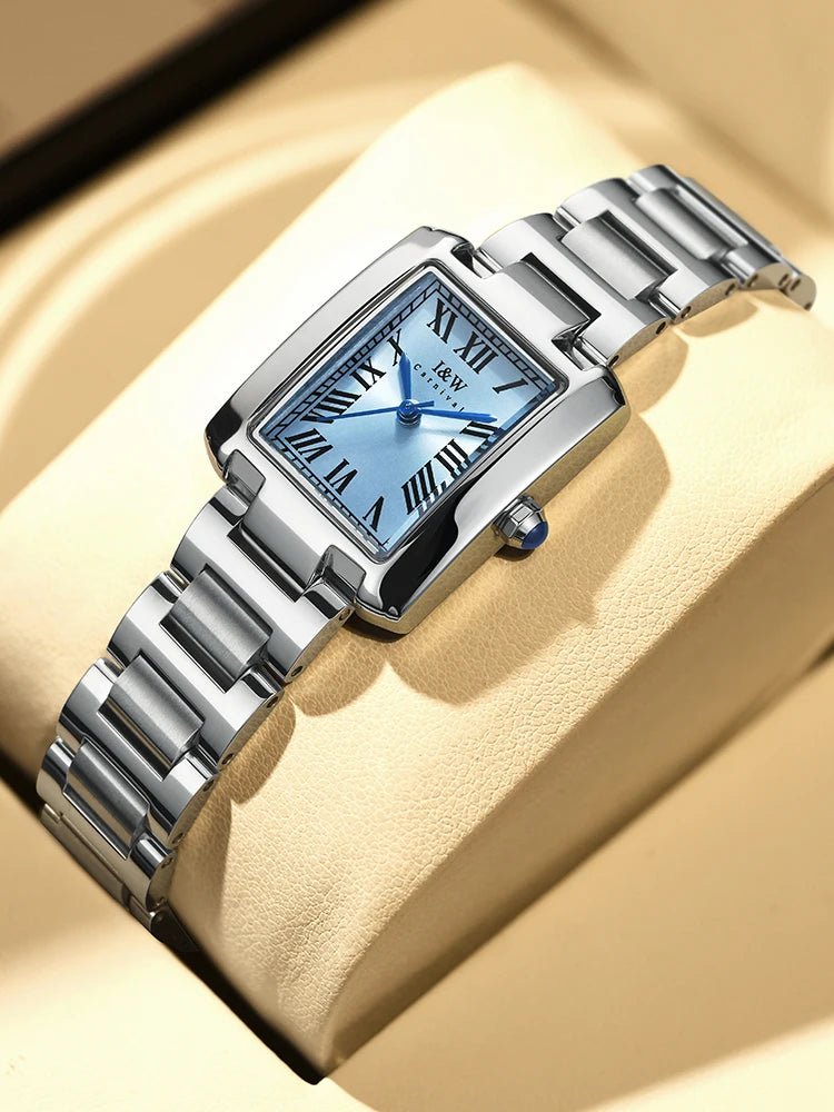 Top Brand Luxury Carnival Quartz Watch for Women Bracelet Square Full Steel Reloj Mujer Montre Femme Women's wristwatch White - Tara's Tiny Treasures