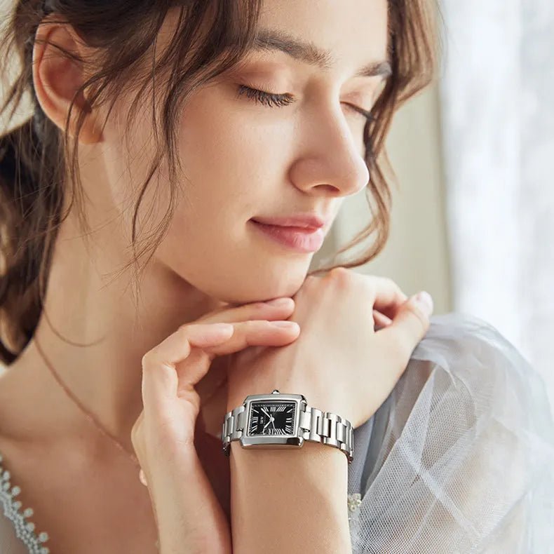 Top Brand Luxury Carnival Quartz Watch for Women Bracelet Square Full Steel Reloj Mujer Montre Femme Women's wristwatch White - Tara's Tiny Treasures
